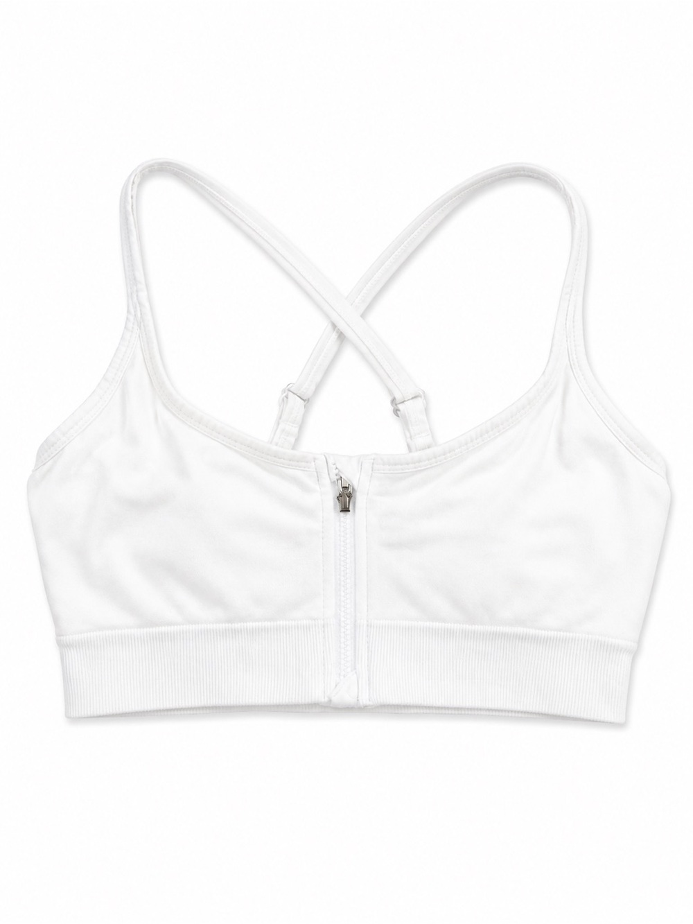 White Front-Zip Crossback Sports Bra